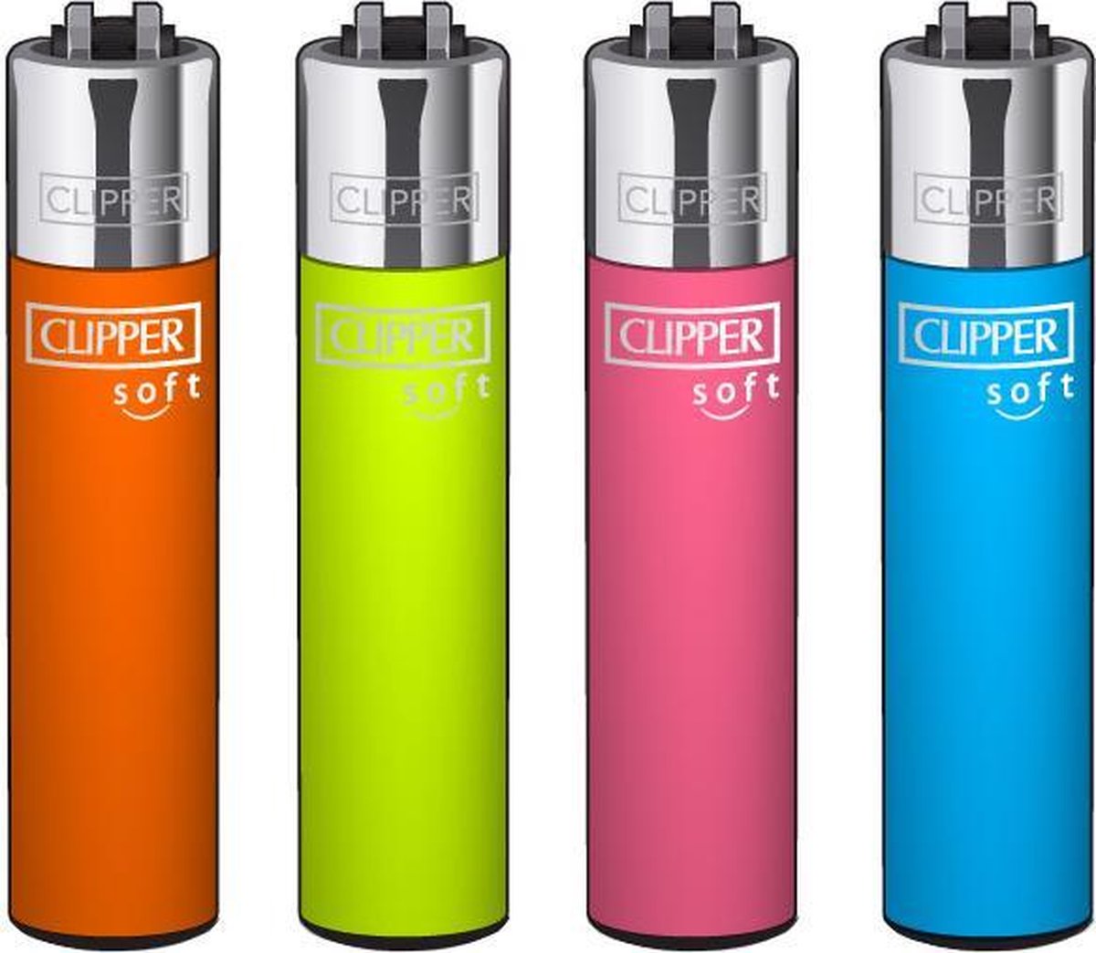 Clipper Classic Large Aanstekers "Soft Touch Fluo" (4 Stuks)