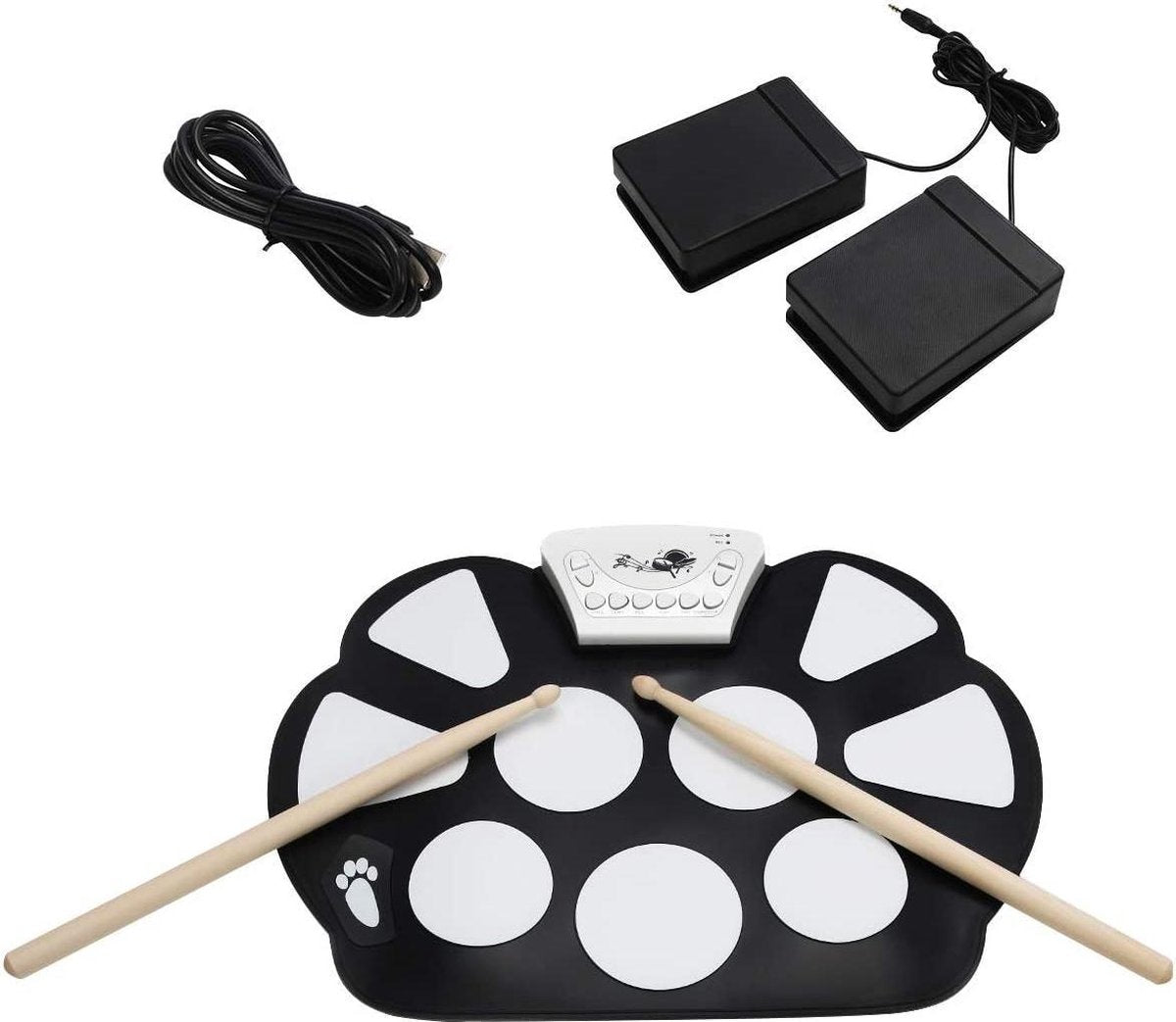 Bobby's Elektronische Drum - Drumset - Opvouwbaar - Drumkit - 10 Pads - Voetpedalen - Sticks - Geschenk - Kinderen - Sinterklaas - Kerst- 38 x 27 cm