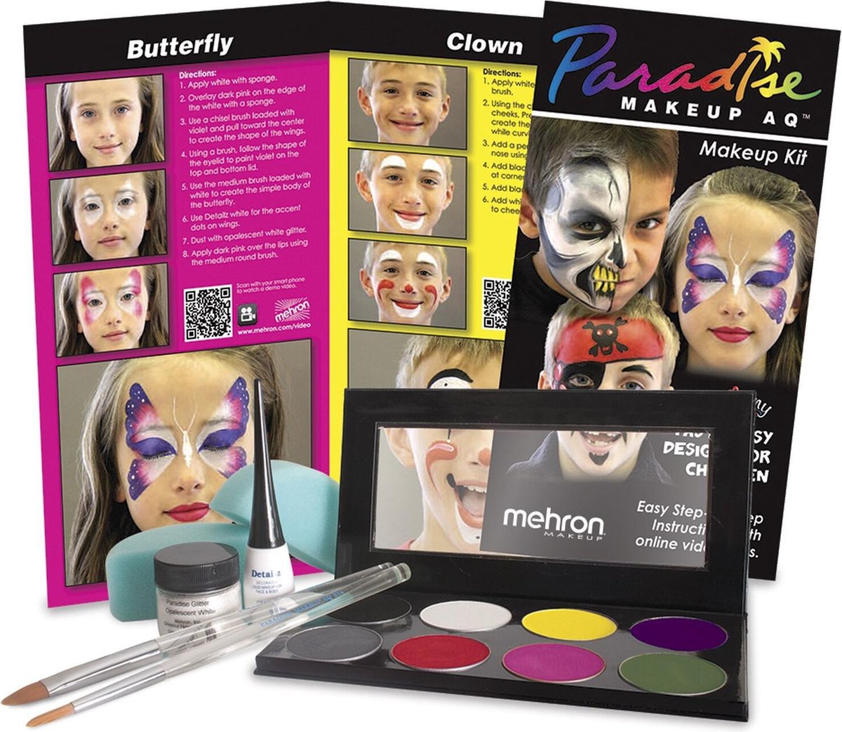 Mehron Luxe Kinder Schmink Set Compleet met 6 stap-voor-stap ontwerpen