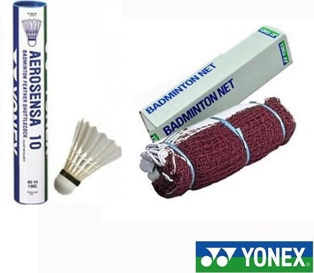 Officieel Yonex badmintonnet met Aerosensa 10 verenshuttle wit (12 stuks)