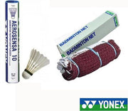 Officieel Yonex badmintonnet met Aerosensa 10 verenshuttle wit (12 stuks)