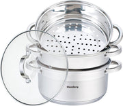 Stoompan - Rijst- en Groentestomer 4-Delig - Ø 24 cm - 5L - RVS Met Glasdeksel - FIRENZE