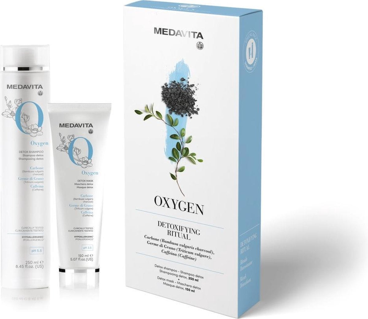 Medavita Oxygen natuurlijke reinigende shampoo 250ml en conditioner 150ml | elegante duo box | diepreinigend en detox