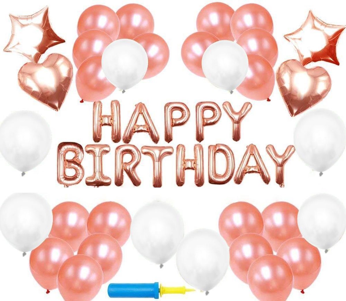 Perow XXL Verjaardag Pakket Rose Goud - Verjaardag Versiering - - Luxe complete set - Ballonnen - Happy Birthday