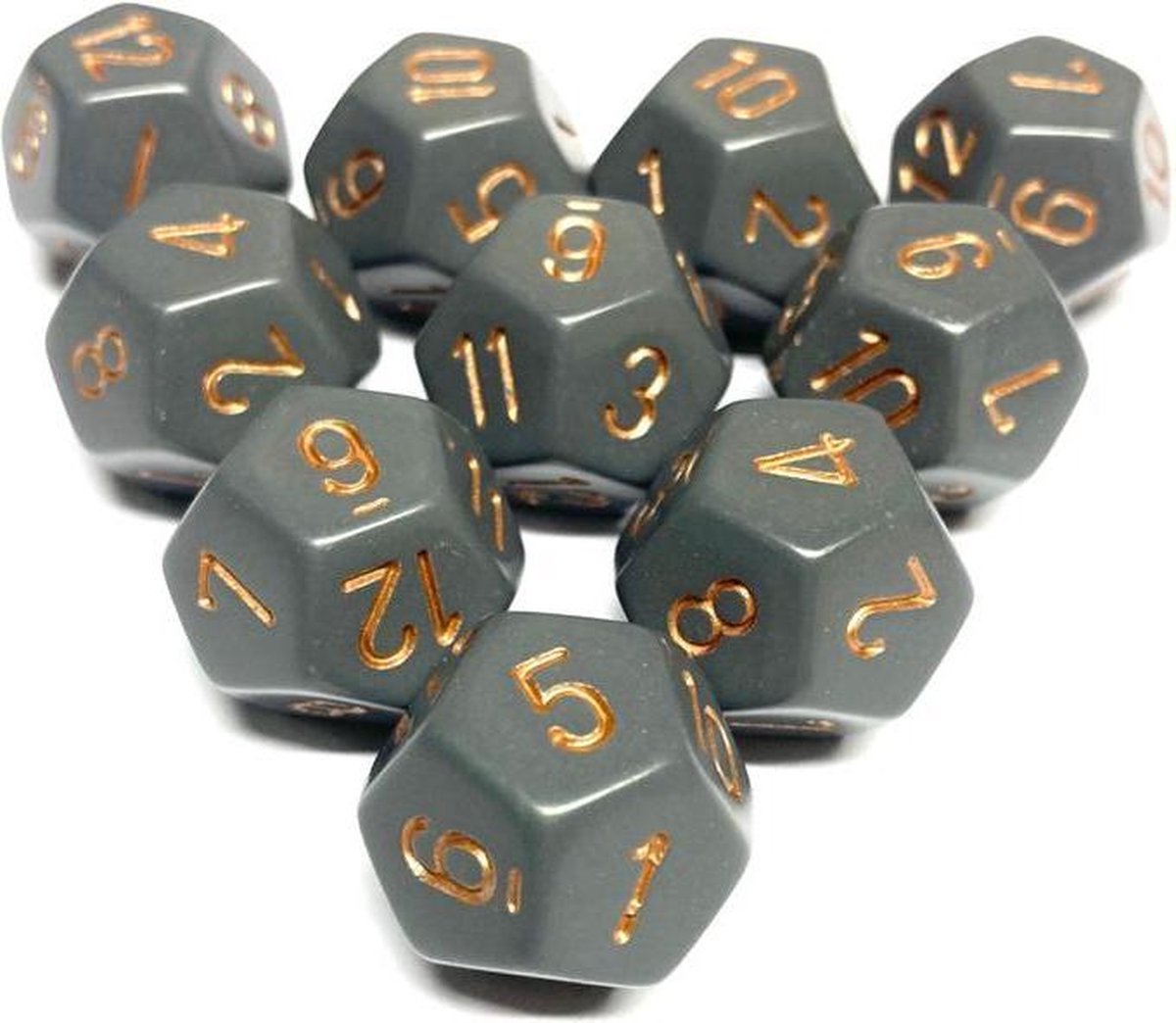 Diceshop 12-kantige dobbelsteen (SET van 10 STUKS) D12 Grijs | Goud