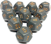 Diceshop 12-kantige dobbelsteen (SET van 10 STUKS) D12 Grijs | Goud