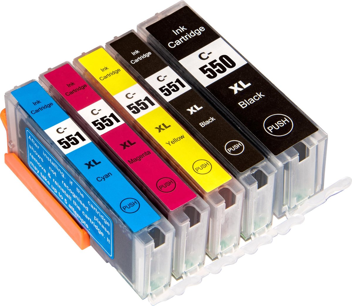 Inktcartridges voor Canon 550/551- Multipack van 5 - PGI-550 / CLI-551 XL - Voor Canon Pixma Printers: MG5450 / MG5550 / MG5650 / MG6350 / MG6450 / MG6650 / MG7150 / MG7550 / IP7250 / MX925 / MX725 / IX6850 / IP8750