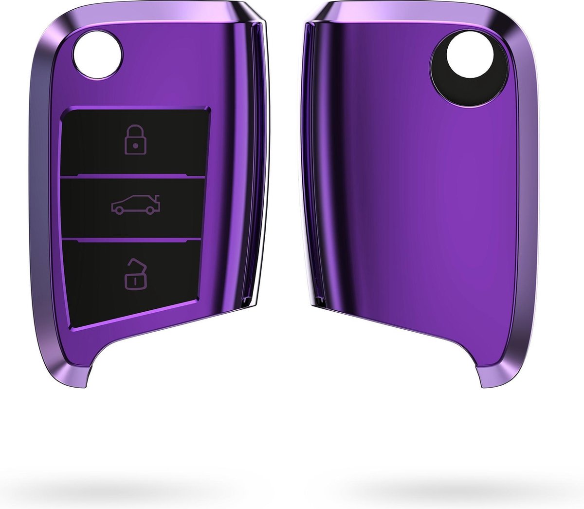 kwmobile autosleutelhoes voor VW Golf 7 MK7 3-knops autosleutel - TPU beschermhoes in hoogglans violet