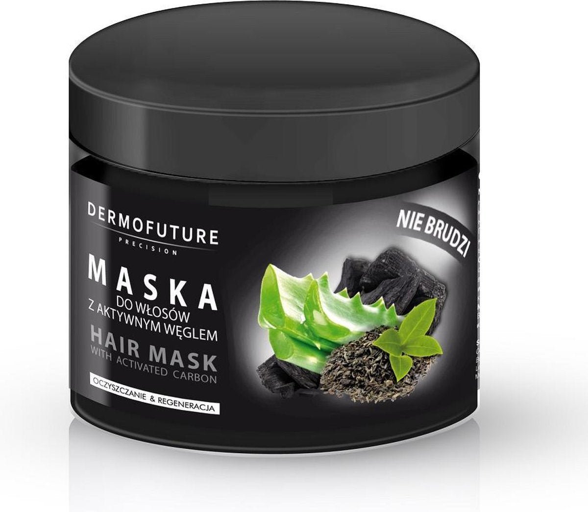 Dermofuture Haarmasker met actieve kool. Masque capillaire à charbon actif. Hair mask with active carbon. Haarmaske mit Aktivkohle.