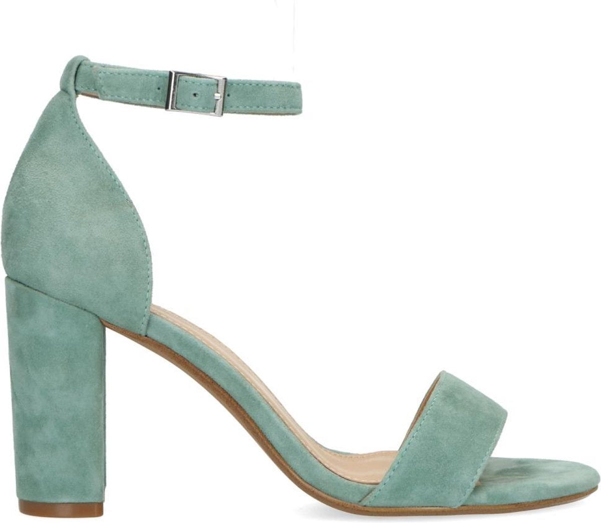 Manfield - Dames - Groene suède sandalen met hak - Maat 41