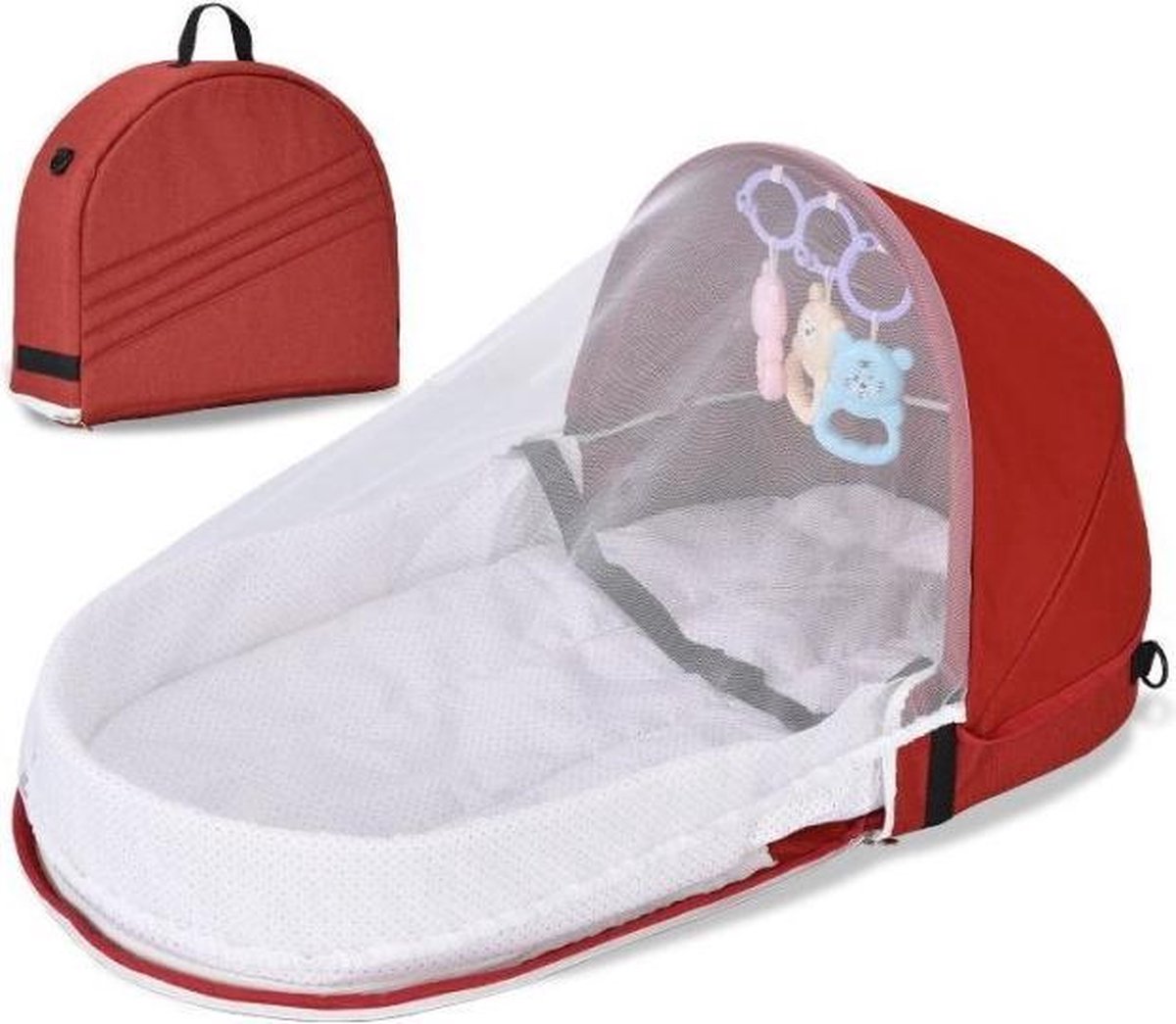 Supremium Draagbare Babynestje Met Klamboe - Bed Voor Pasgeboren Baby - Ademend - Beschermend - Rood