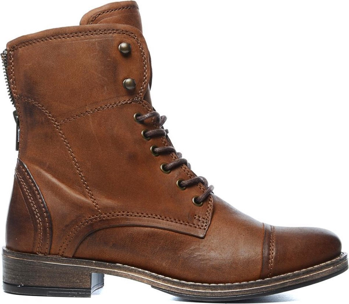 Manfield - Dames - Cognac veterlaarsjes - Maat 39
