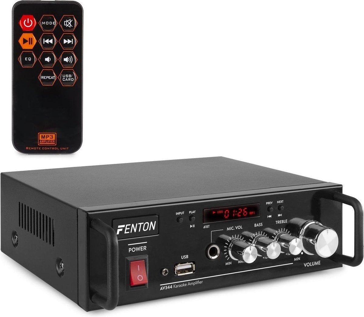 Karaoke versterker - Fenton AV344 karaoke set versterker met Bluetooth