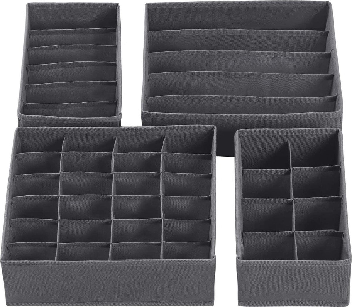 Nancy's Rusk Opbergdozen - Lade Organizer - Vakken - Opvouwbaar - Ondergoed - Sokken - Stropdassen - Stof - Set Van 4 - Donkergrijs