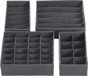 Nancy's Rusk Opbergdozen - Lade Organizer - Vakken - Opvouwbaar - Ondergoed - Sokken - Stropdassen - Stof - Set Van 4 - Donkergrijs