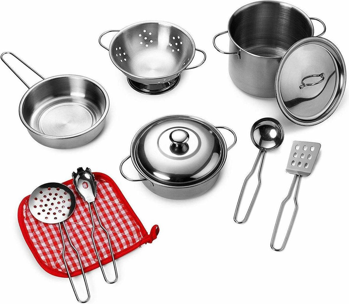 Playkidz Stainless Steel Pots & Pans Set - Kinder Kookgerei Pannenset