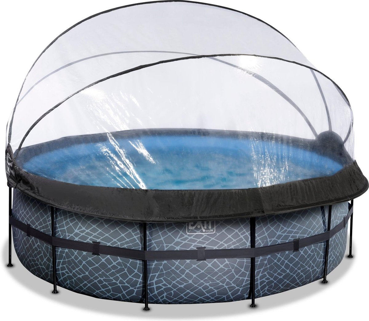 EXIT Stone zwembad ø427x122cm met overkapping en zandfilter- en warmtepomp - grijs