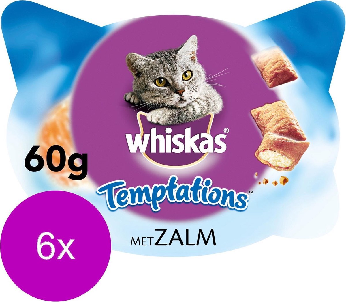 Whiskas Temptations 60 g - Kattensnack - 6 x Zalm