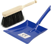Blauw metalen stoffer en blik set voor kinderen