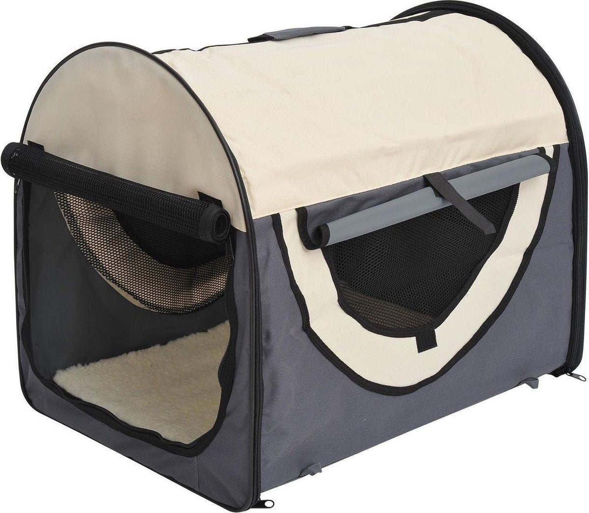 Honden Draagtas - Reisbench - Reismand Hond - Dieren Transport Box - Opvouwbaar - Maat XXL - 97x71x76 cm - Grijs Creme