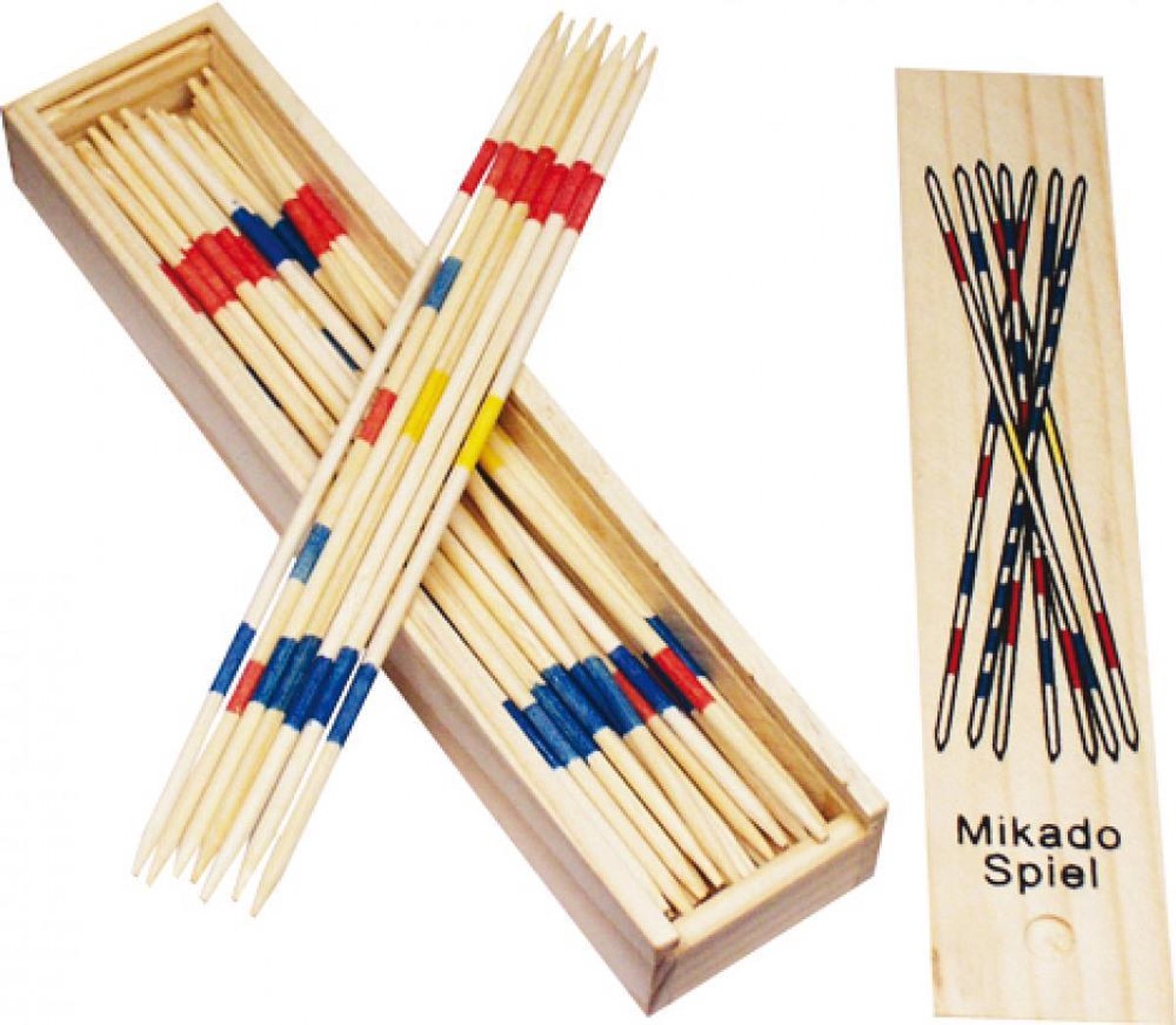 Mikado Spiel / Houten Mikado Spel in houten Kistje met schuifdeksel - 41stoken 18cm lang