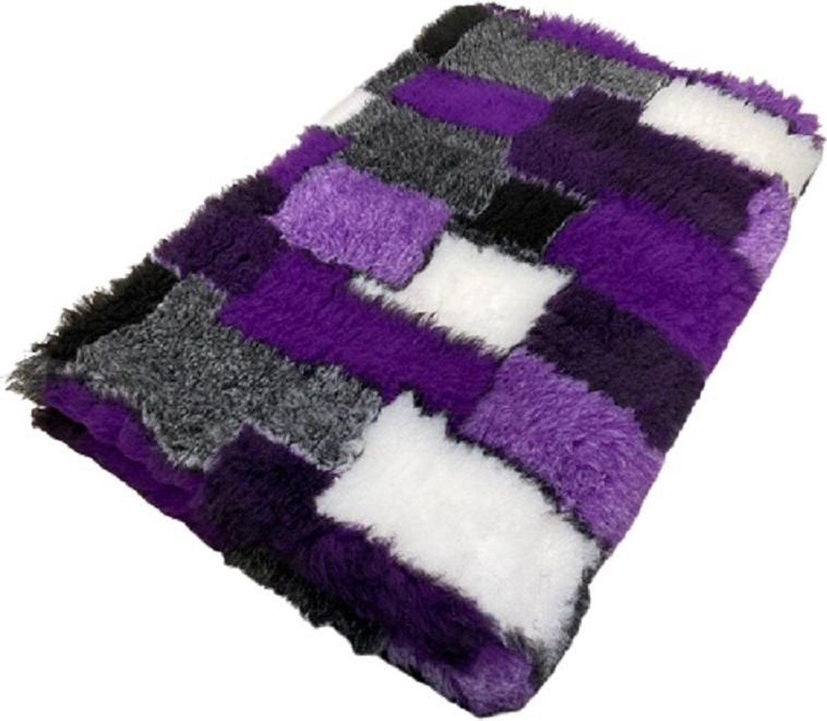 2 Stuks - Vetbed - Dierenmat - Hondenkleed - Dierenkleed - Patchwork Zwart Grijs Paars Wit - latex anti-slip 75 x 50 cm - Machine wasbaar