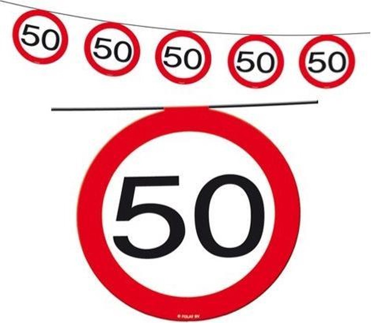 Vlaggenlijn Verkeersbord 50  & 8 Ballonnen verkeersbord 50 jaar