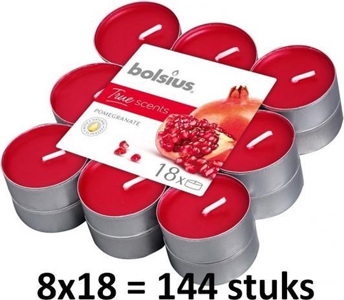 144 stuks Bolsius granaatappel - pomegranate geurtheelichtjes (4 uur) True Scents