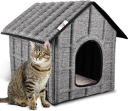 Rexa® kattenhuis voor buiten | Opvouwbaar huisdierenhuis met uitneembare matras | Kattenmand Zacht en warm voor hondenkat hondenkonijn | Kattenbed | Poes poezen mand | Katten bed met wasbaar kussen | stof dierenmand