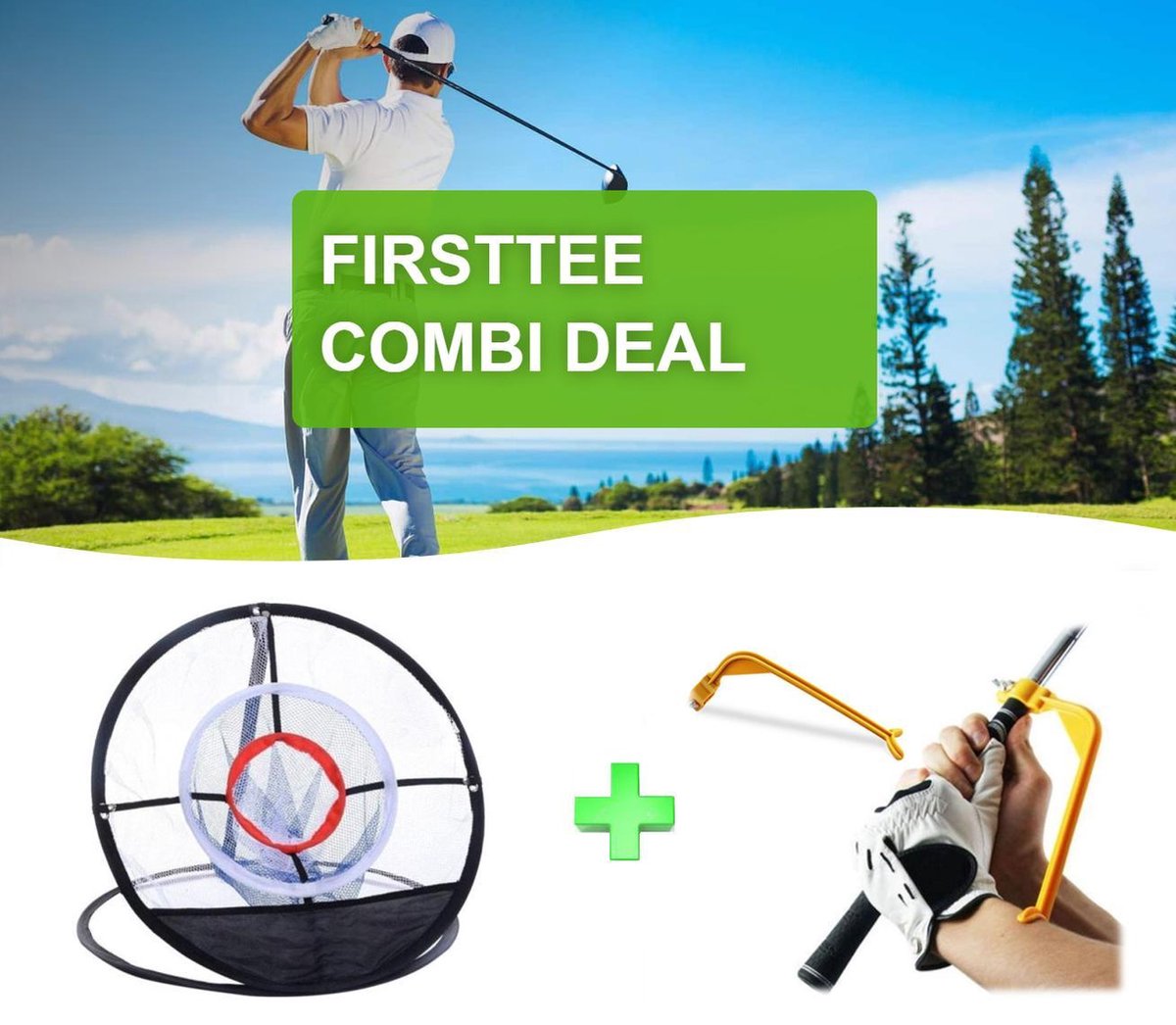 Firsttee - COMBI DEAL - AANBIEDING - Chippingnet & Swing Guide - met GRATIS opbergtas - Swing - Golftrainingsmateriaal - Chipping - Golf net - Swingtrainer - Golf accessoires - Golfswing - Cadeau - Sport - Training - Golfnet - Oefennet - Golfnetten