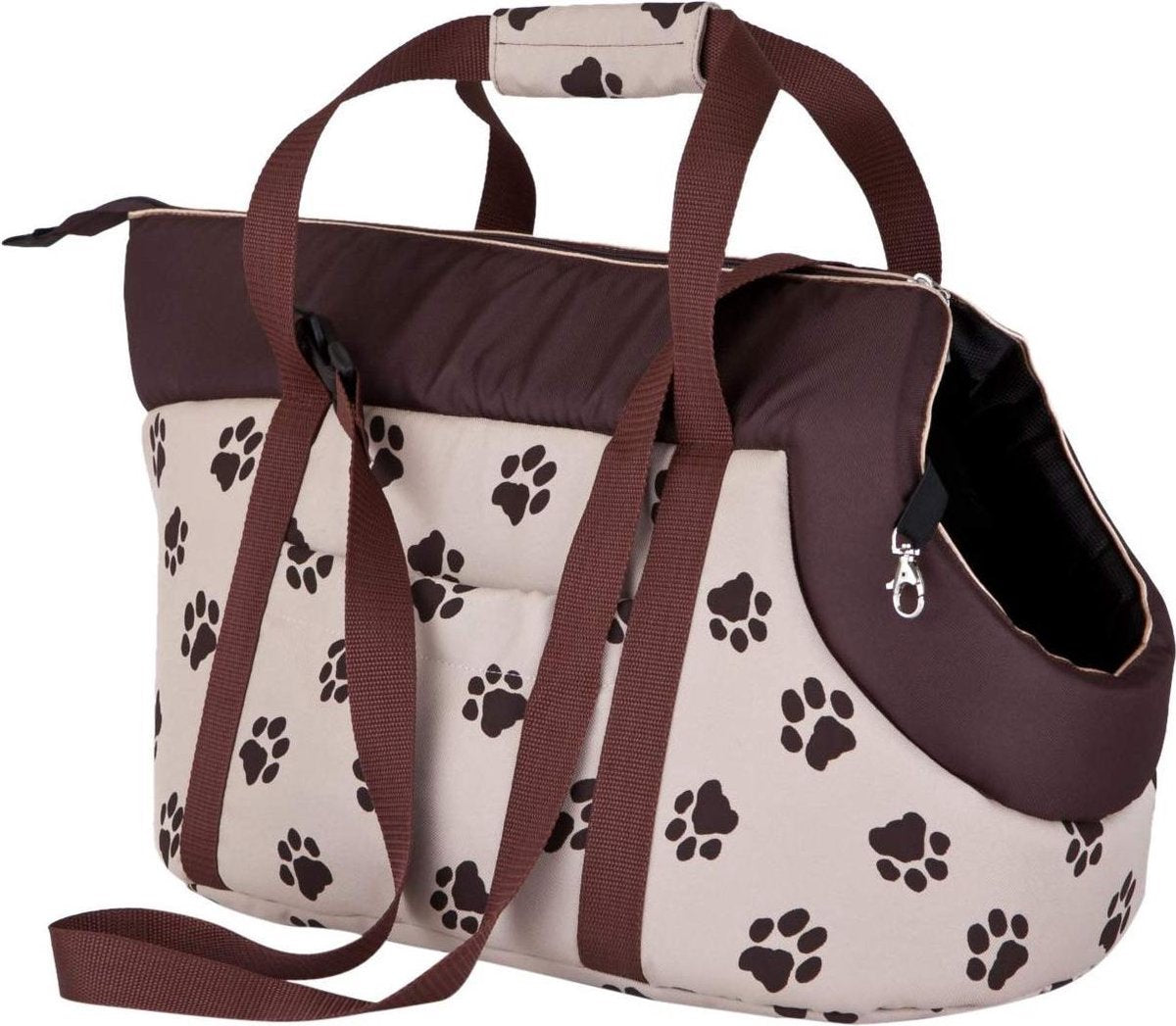 Rexa® Hondentas 22 x 20 x 36 cm | Beige huisdier draagtas kattentas | Draagtassen draagzak Bruine poten print
