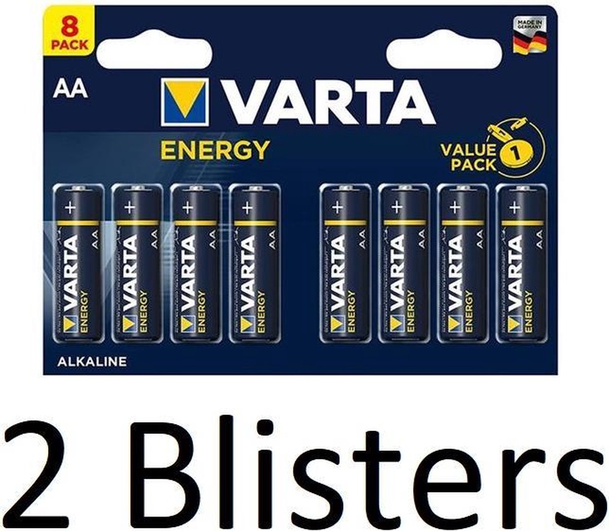 16 Stuks (2 Blisters a 8 st) Varta Energy AA Alkaline Batterijen