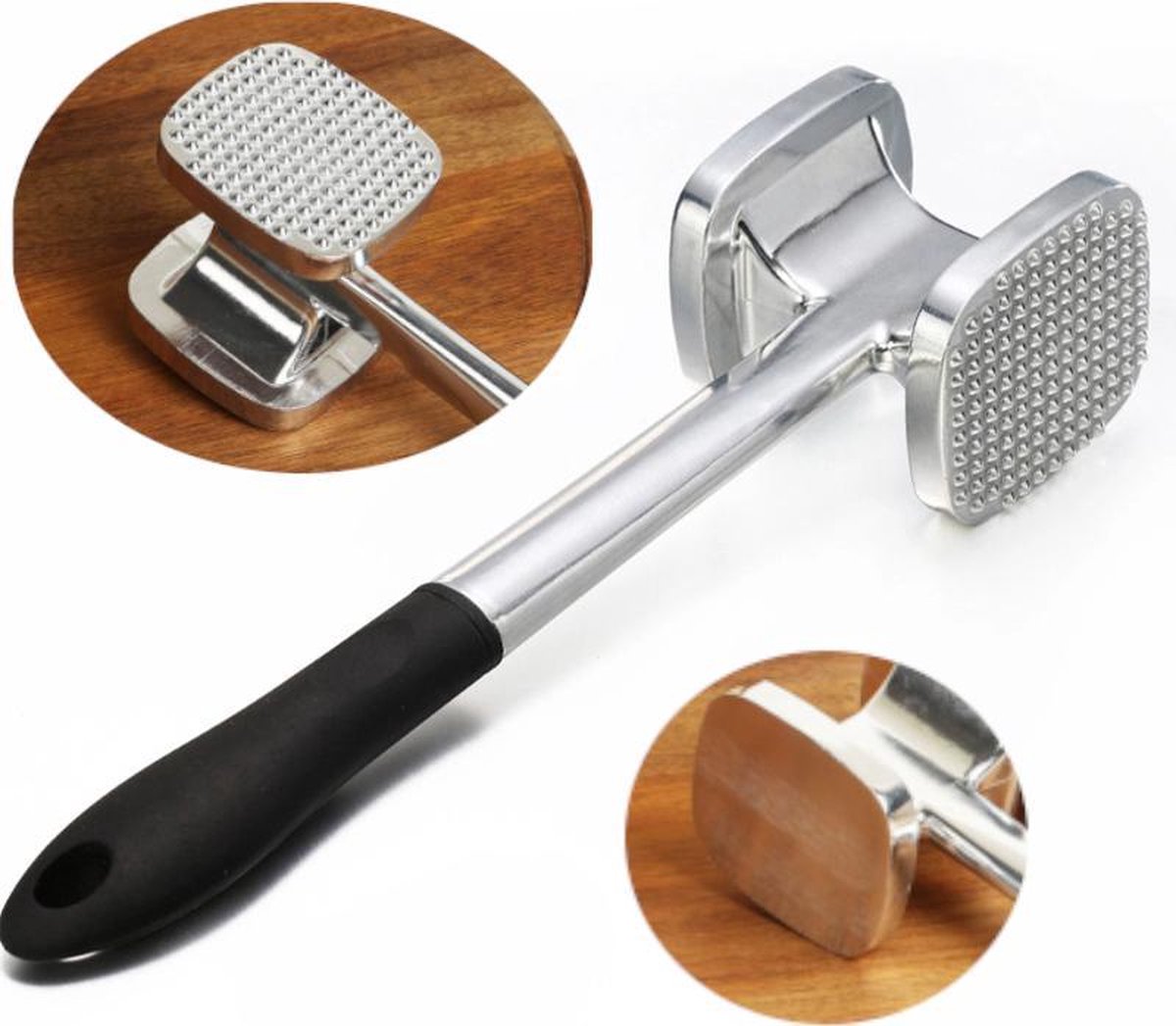 Vleeshamer aluminium | 28 cm | Extra zwaar | Extra grip | Vleesvermalser | Keuken gerei | Zilverkleurig | bbq accesoires