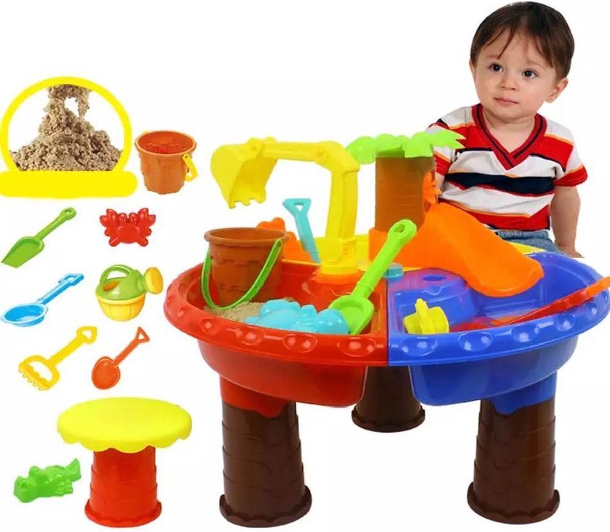 Buxibo Zandbakspeelgoed Voor Kinderen - Strand Speelgoed - Water en Zand Tafel - Speelset inclusief 16 Speelstukken - 35x45 CM