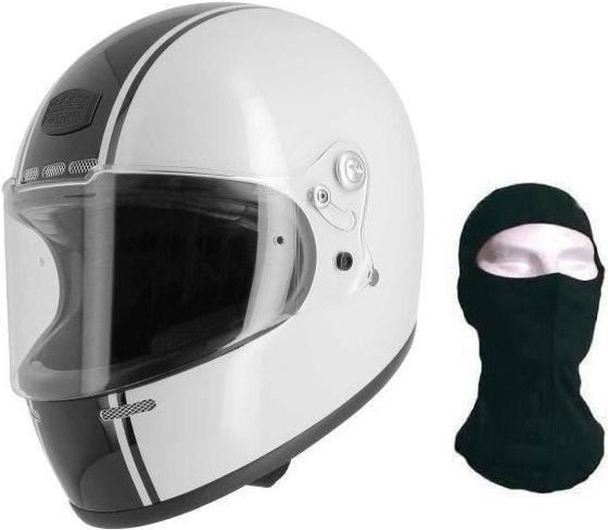 ASTONE GT Retro strepen integraalhelm + bivakmuts - wit en zwart