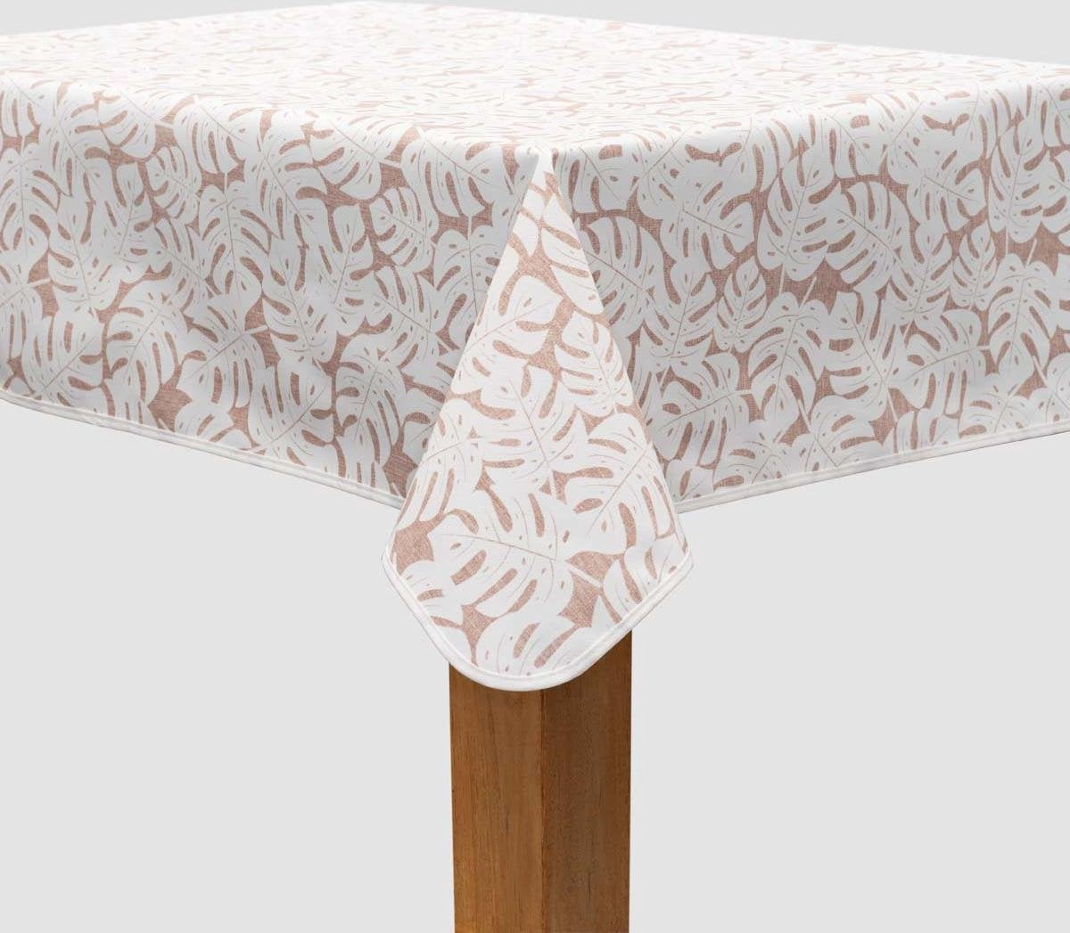 MixMamas Vierkant Tafelzeil - 140 cm - Monstera Taupe/Wit