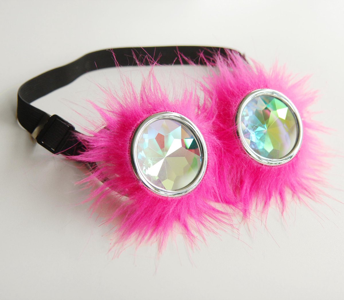 Caleidoscoop bril goggles Steampunk - roze bont - pluche burning man