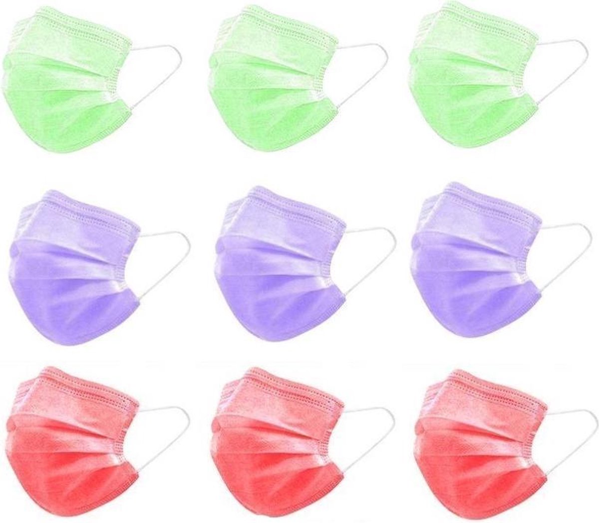 150 Wegwerp Mondkapjes in 3 Kleuren! Mondmaskers Groen Rood Paars | 3 Laags| Uitstekende Kwaliteit