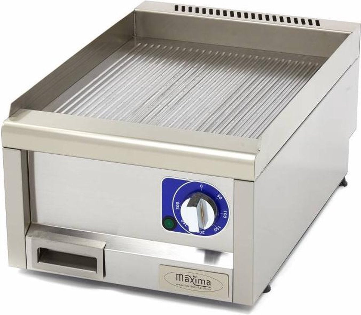 Grillplaat Gegroefd 40 x 60 cm - RVS - Thermostaat tot 300 Graden - met Lekbak - Professionele Elektrische Bakplaat - Maxima