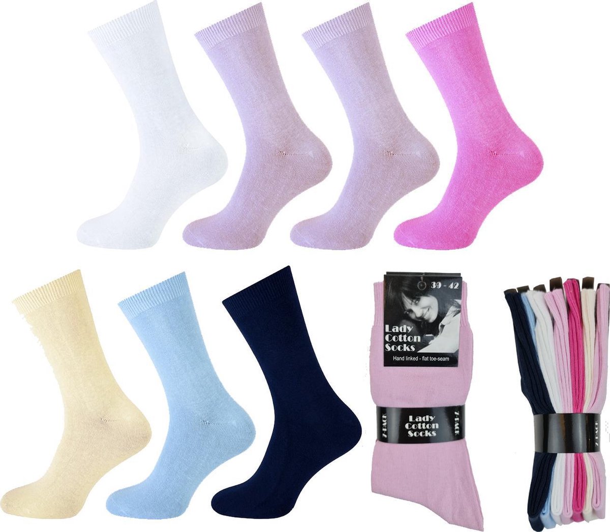 Dames Sokken - 100% Katoen - Mix Kleur - 7 Paar - Maat 35/38