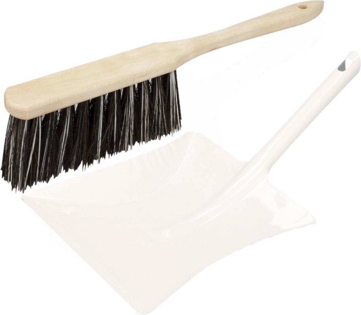 Stoffer en blik wit van metaal/hout/Arenga vezel voor binnen - Zachte borstel/handveger