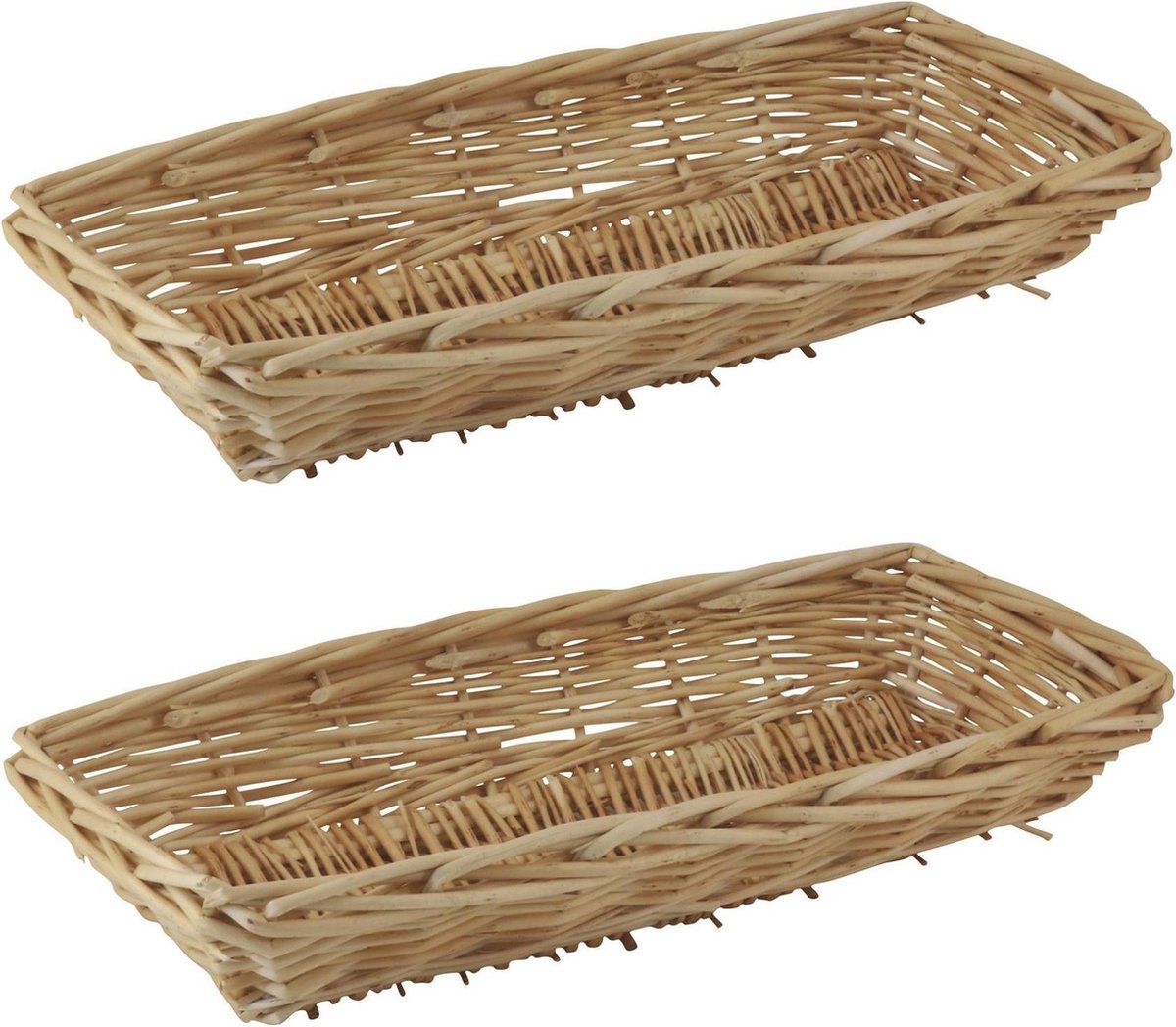 2x Rechthoekige rieten broodmanden/fruitmanden 36 x 16 cm - Decoratie mand - Keuken artikelen rieten manden - Huis decoratie