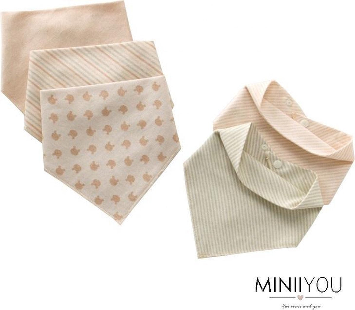 MINIIYOU Bandana Slabbetjes - Puntslabbetjes - Biologisch Katoen - Beige - 5 Stuks