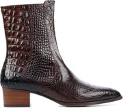 Pertini Vrouwen Leren Crocoprint Enkellaarsjes / Laarzen / Damesschoenen 30127 croco - Bruin - maat 42