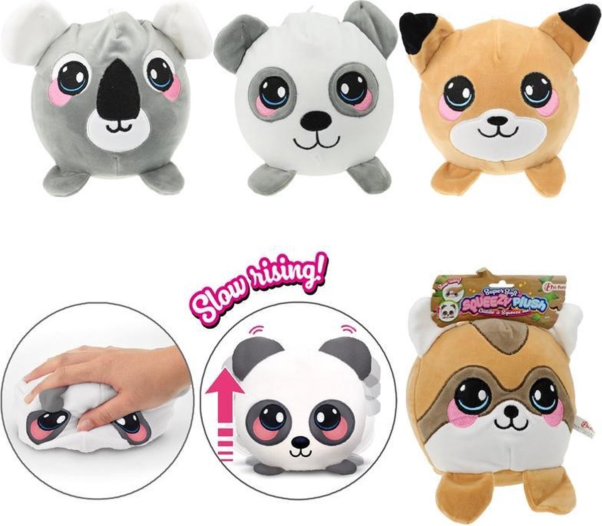 Squeezy - squishy - Squeezamals - pluche knuffel - 15 cm - 4 verschillende