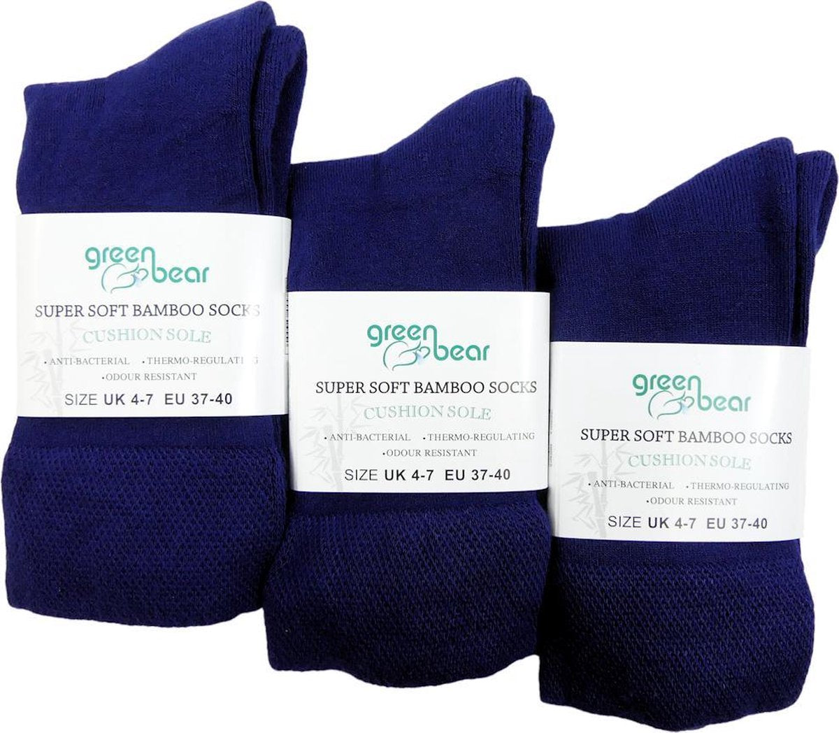 Groene Beer - Bamboe sokken 3 paar blauw maat 37-40
