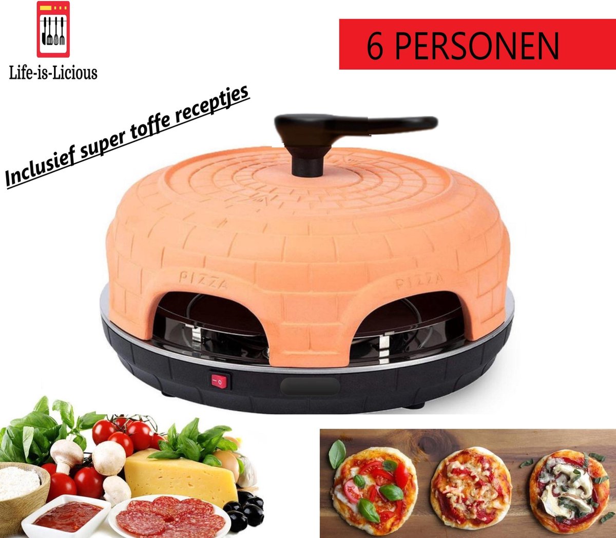 Life is Licious Pizzarette - Pizzaoven - EXTRA VEILIG HANDVAT - 6 personen - PREMIUM