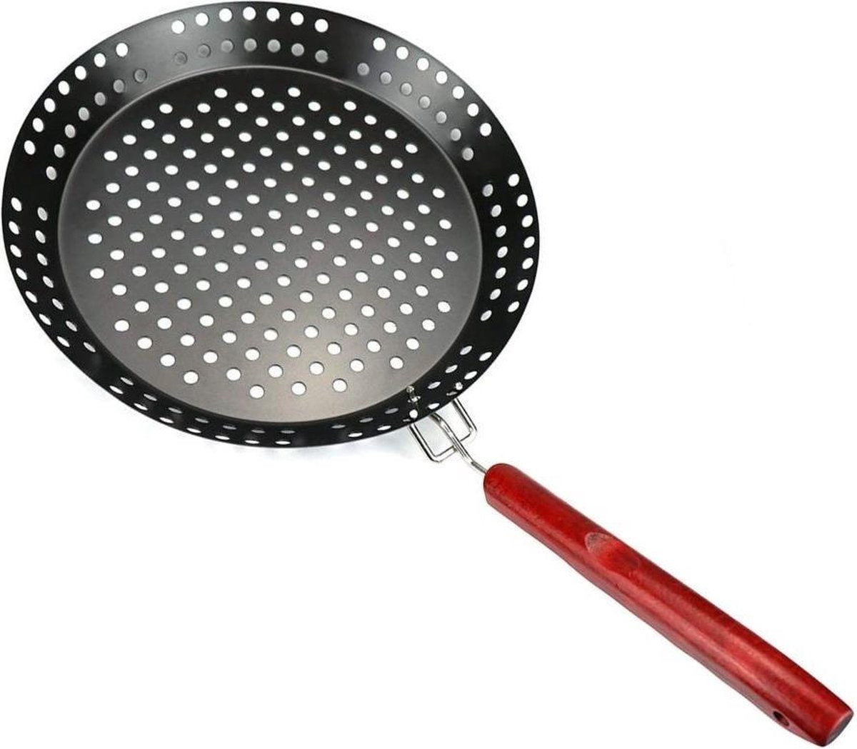 Orange85 Barbecue pan - Afneembare houten handvat - Geperforeerde pan - Anti aanbak - Grillen