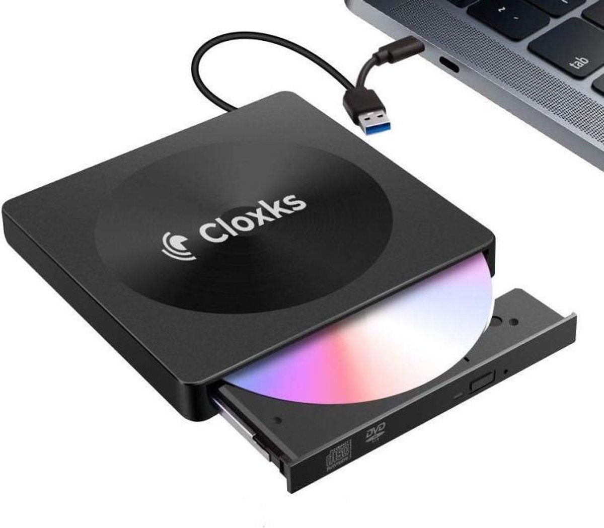 Cloxks – Externe DVD / CD speler en brander – Externe CD / DVD brander voor laptop – USB 3.0 & USB C – Windows – Mac – Plug & Play – Zwart