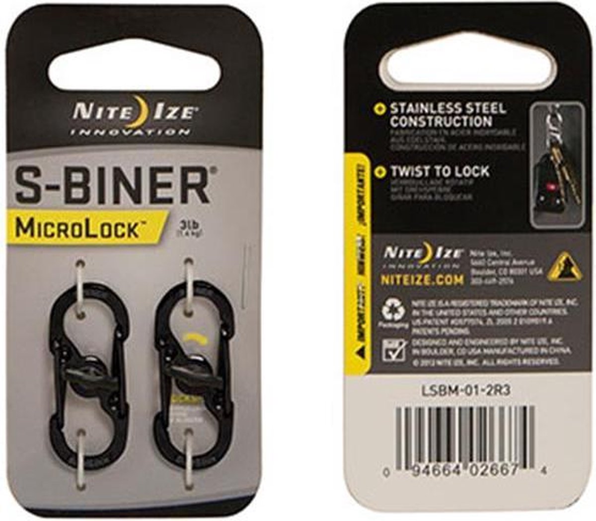 Nite Ize - S-biner Microlock - stainless  Zwart